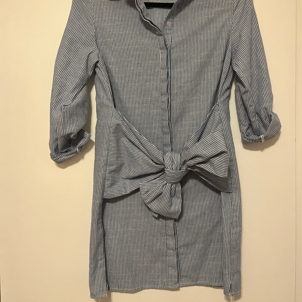Missguided pinstripe front tie shirt dress